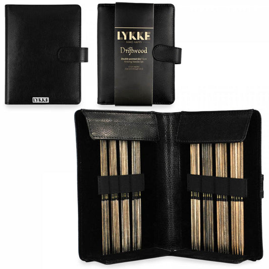 Strumpstricknadel-Set S, Stärke 2 - 3,75 mm, Driftwood - black faux leather, 15003301