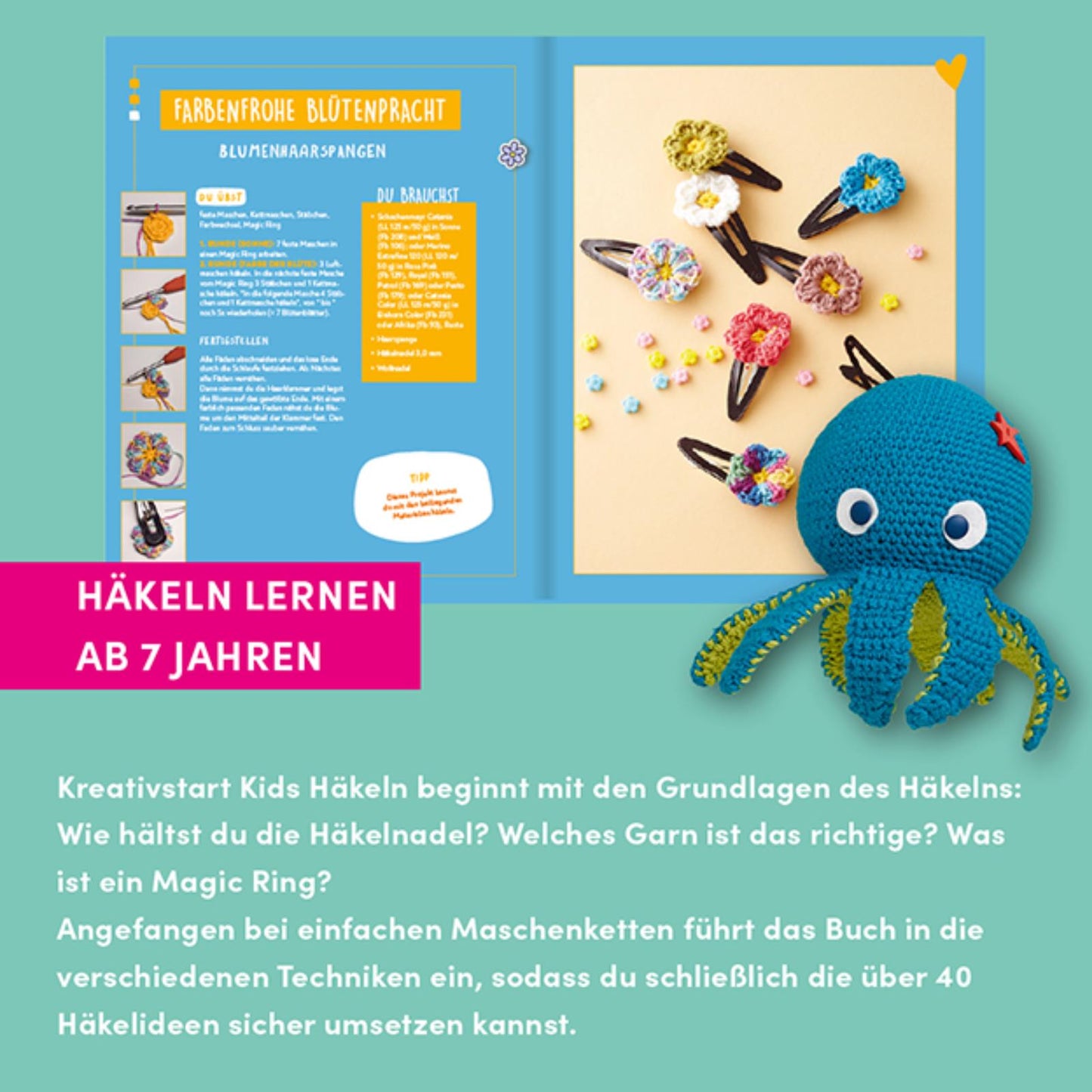 Kreativstart Kids Häkeln. Anleitungsbuch und Material