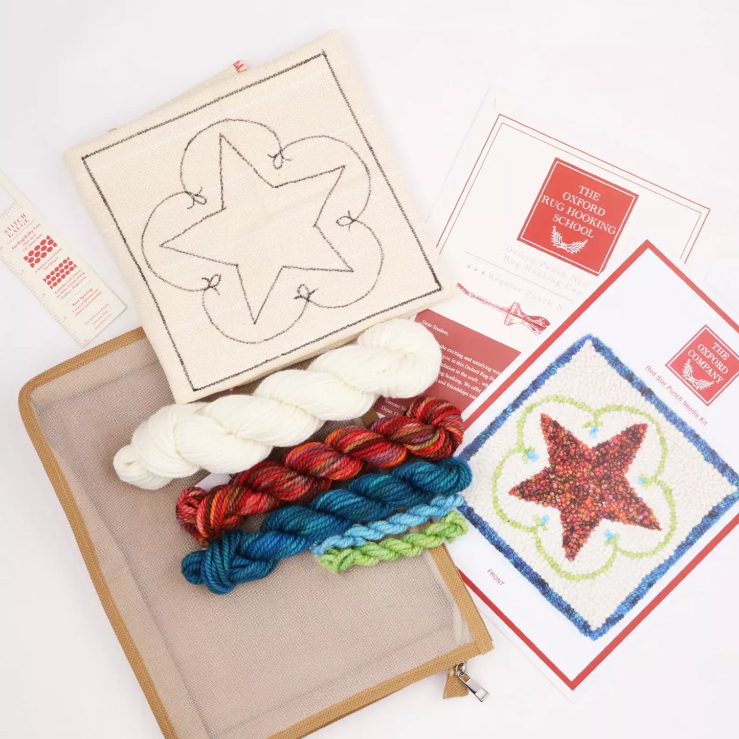 Punch Needle Basic Set Star rot - Unterlage, Garn und Zubehör
