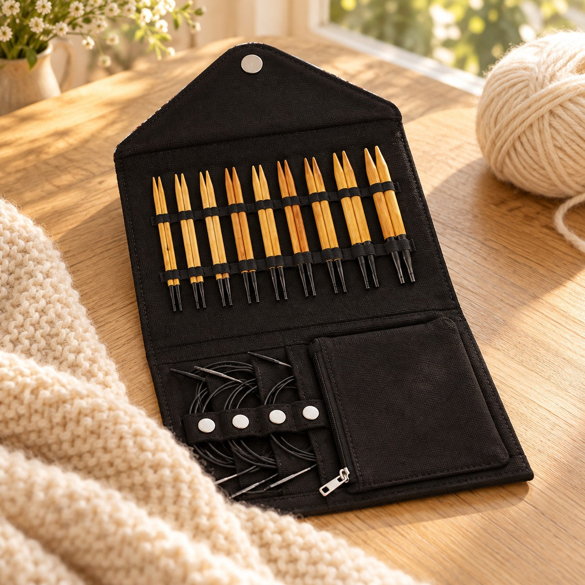 KnitPro Nadelset Lemon Wood auswechselbare Nadelspitzen 13 cm, 9 Paar, 3,00 mm - 8,00 mm + Zubehör