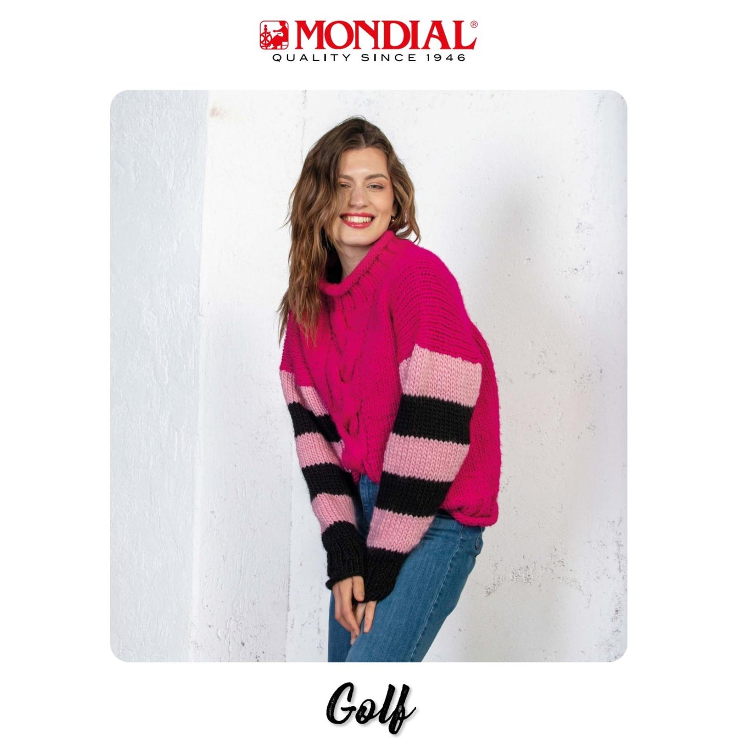 Modell Golf Gestreifter Pullover mit Zopfmuster Damen (DE, IT, ES) – Originalanleitung von © Lane Mondial
