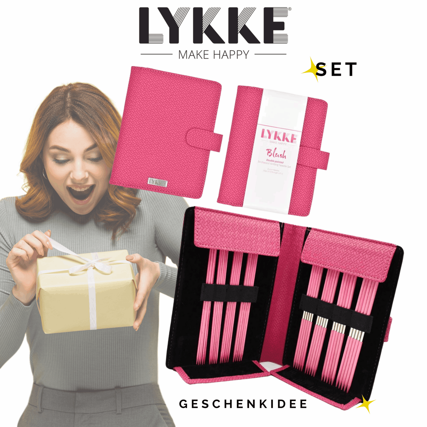 Lykke Strumpfstricknadeln Set (Nadelspiel) Blush - Magenta 2-3,75mm