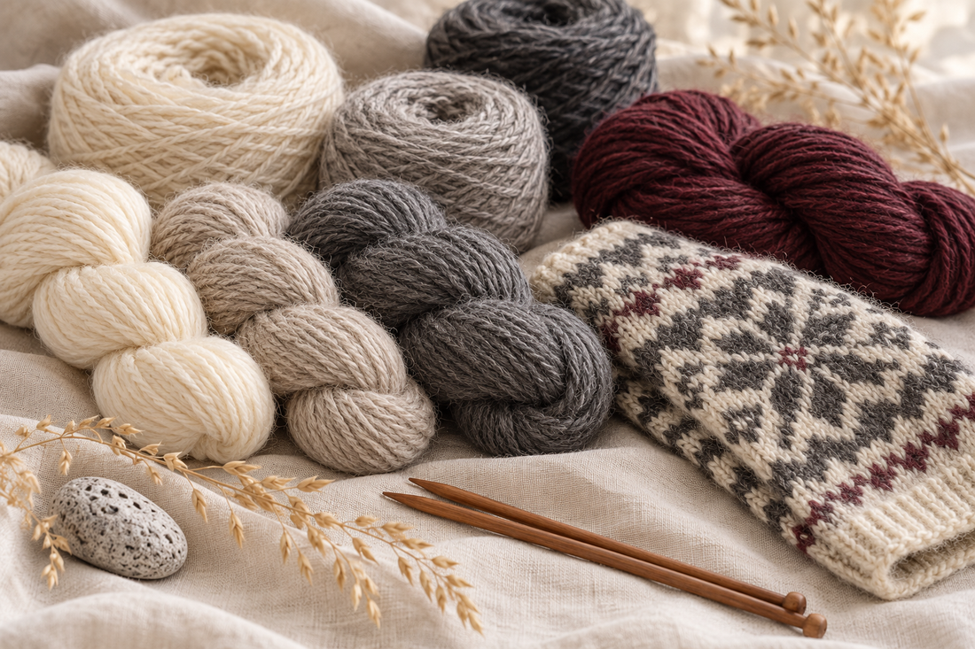 Isländische Lopi-Wolle und traditionelles Strickprojekt