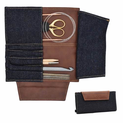 Lykke Weekender-Etui mit Magnetverschluss, kleines Etui, Denim und veganes Leder, ca. 13 cm