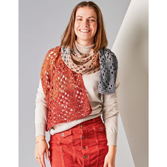 Anleitung (de) von © Woolly Hugs  - Stola Orange trifft Grau - Maschenwelt 01/24