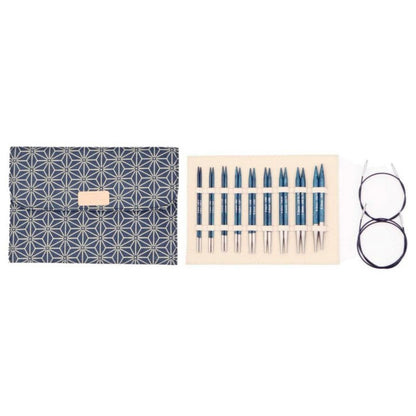 KnitPro Nadelset Royal Indigo auswechselbare Nadelspitzen 13 cm, 9 Paar, 3,00 mm - 8,00 mm + Zubehör