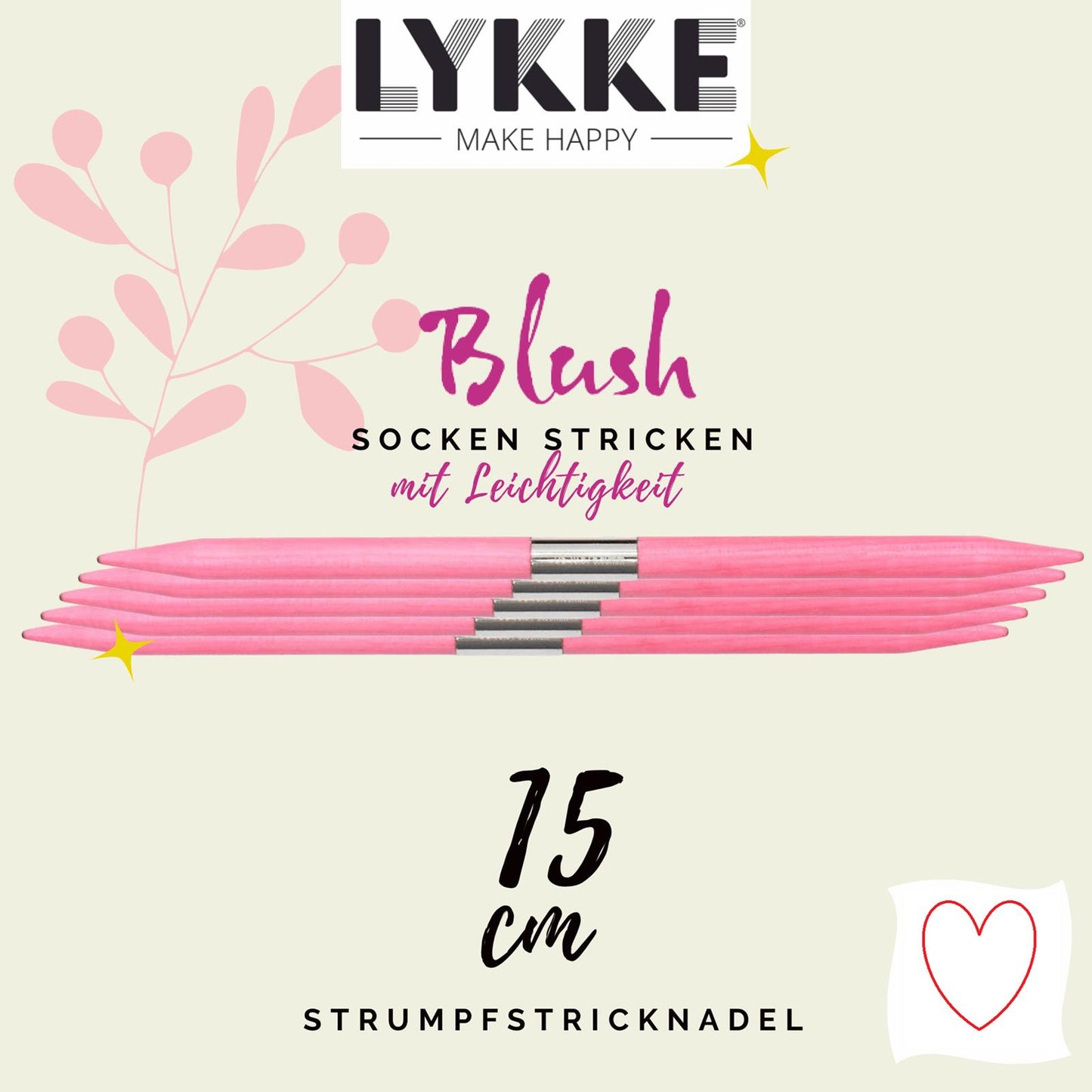 Lykke Strumpfstricknadel für Socken, 15 cm, Größe: 3.75, aus Birkenholz, Art. 15001100