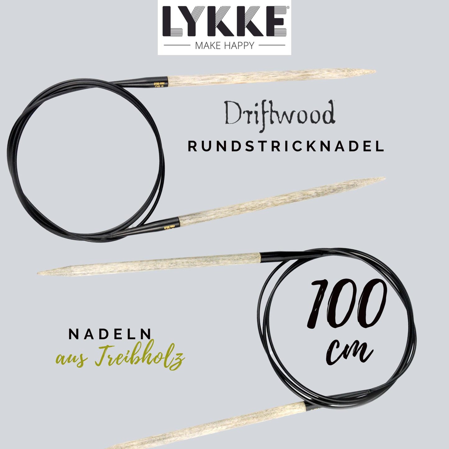 Lykke circular knitting needle Driftwood, 100 cm, size: 3, made of driftwood, item 15003010