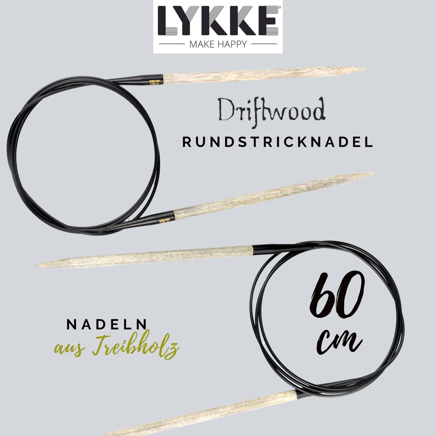 Lykke circular knitting needle Driftwood, 60 cm, size: 5, made of driftwood, item 15003010