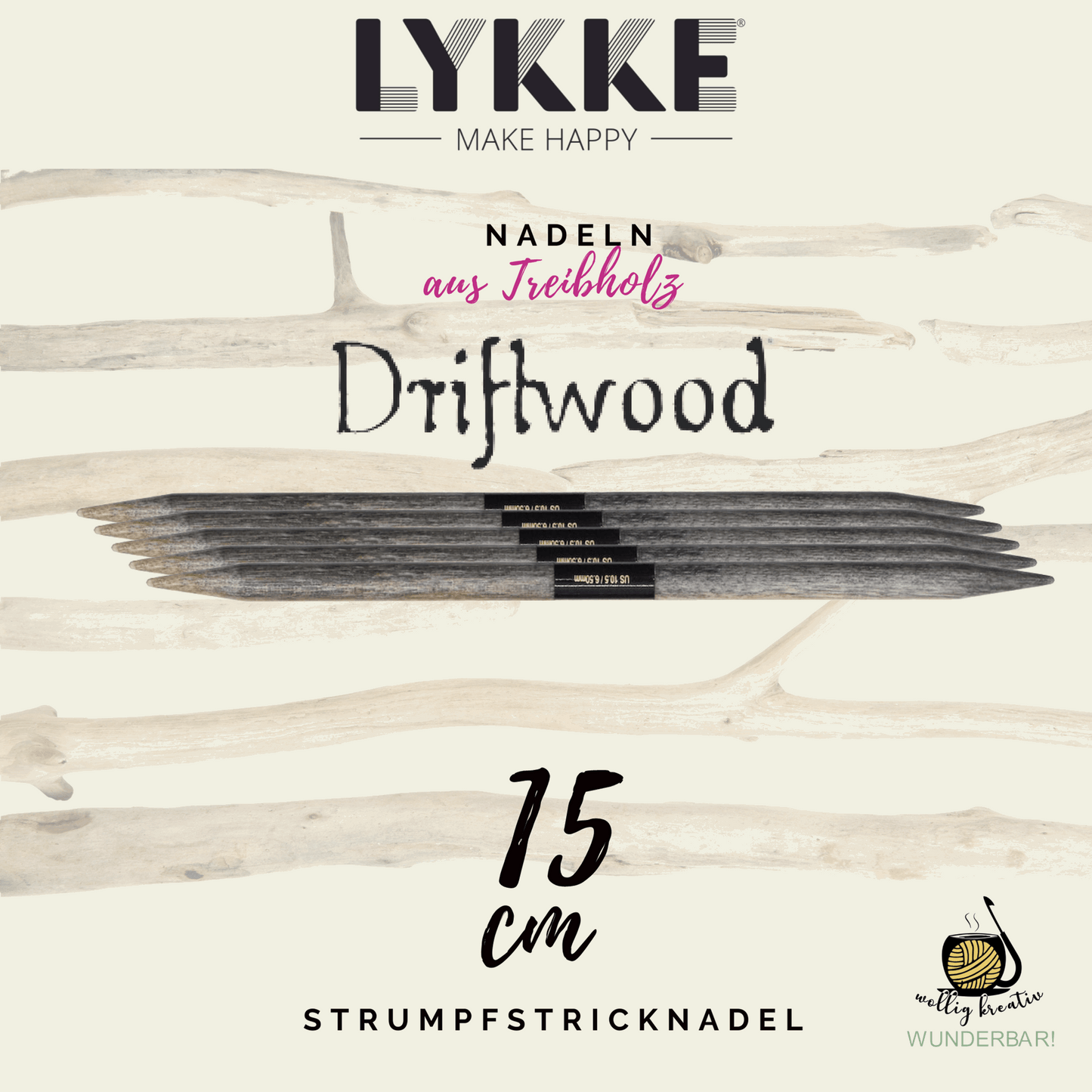 Lykke stocking and sock knitting needle, 15 cm, size: 4, made of driftwood, item 15003100