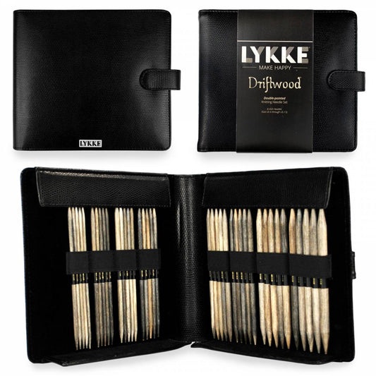 Stocking knitting needle set L, size 4 - 9 mm, Driftwood - black faux leather, 15003311