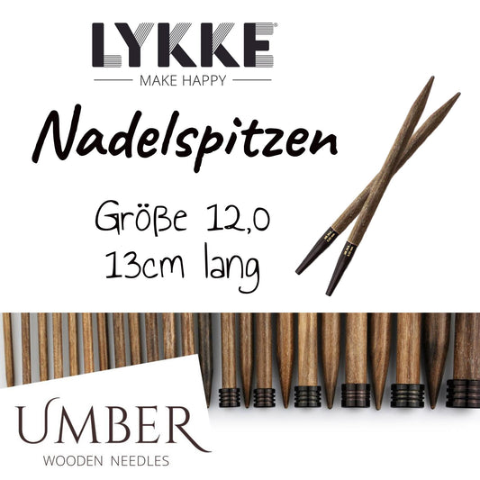 Knitting needle tip Umber, dark birch wood, needle size: 12, 15006200