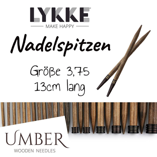 Knitting needle tip Umber, dark birch wood, needle size: 3.75, 15006200