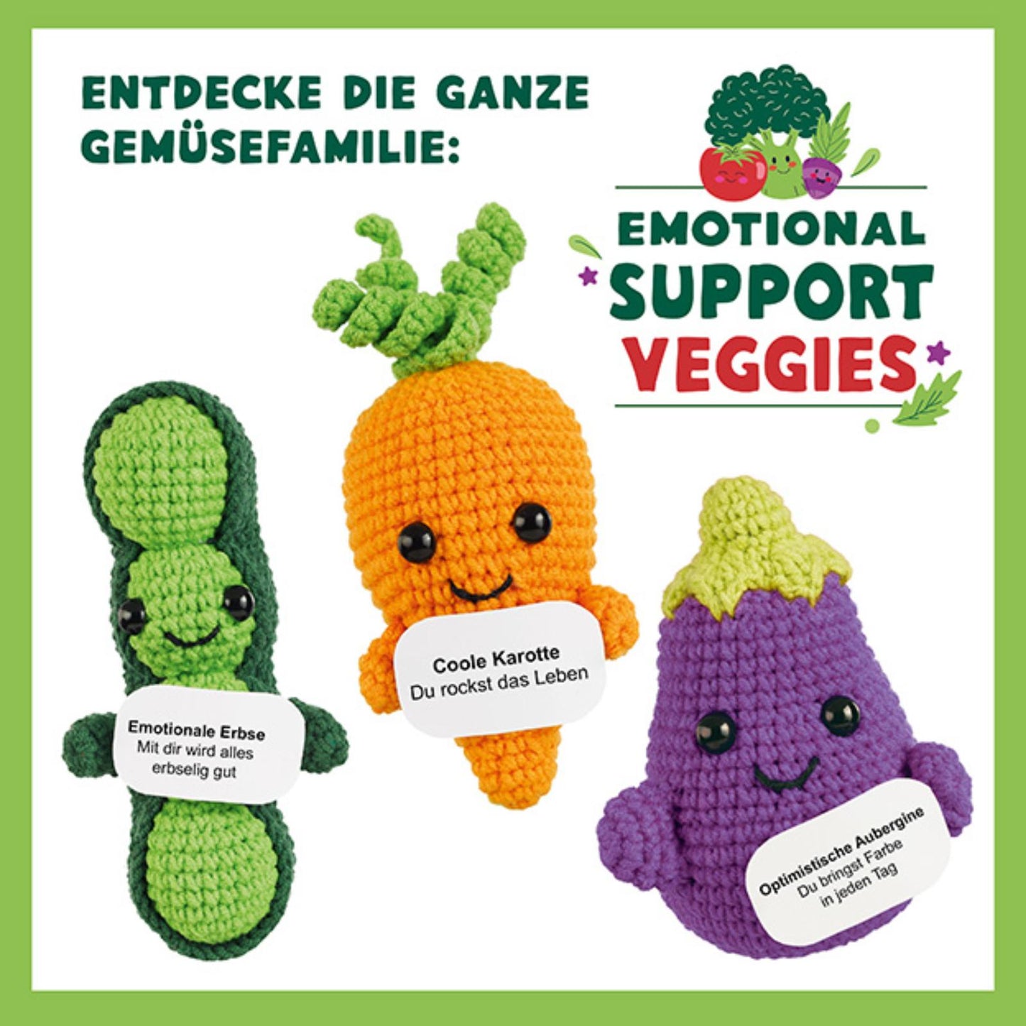 Emotional Support Veggies Häkelset Erbse