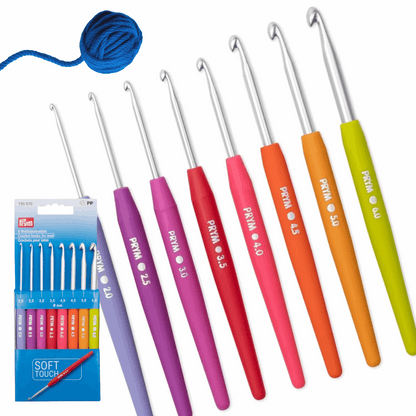 Wool crochet hook set of 8, wool crochet hook set, soft grip, 2-6 mm, multicolor