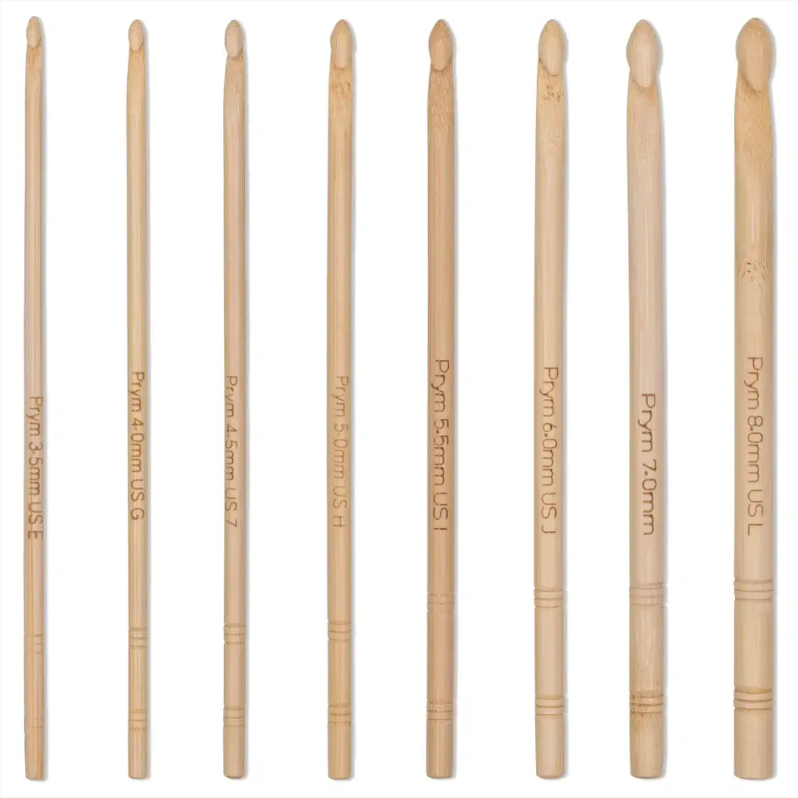 Wool crochet hook set, bamboo, 3.5 to 8 mm, 111976