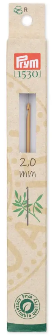 Wool crochet hook bamboo, 15 cm, 2 mm, natural, 111976