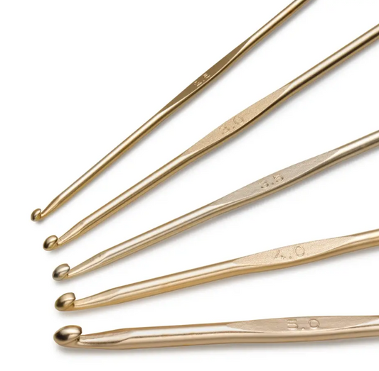 Wool crochet hook set with guide surface, 14cm, 2.50 - 5.00mm, new gold, 111959