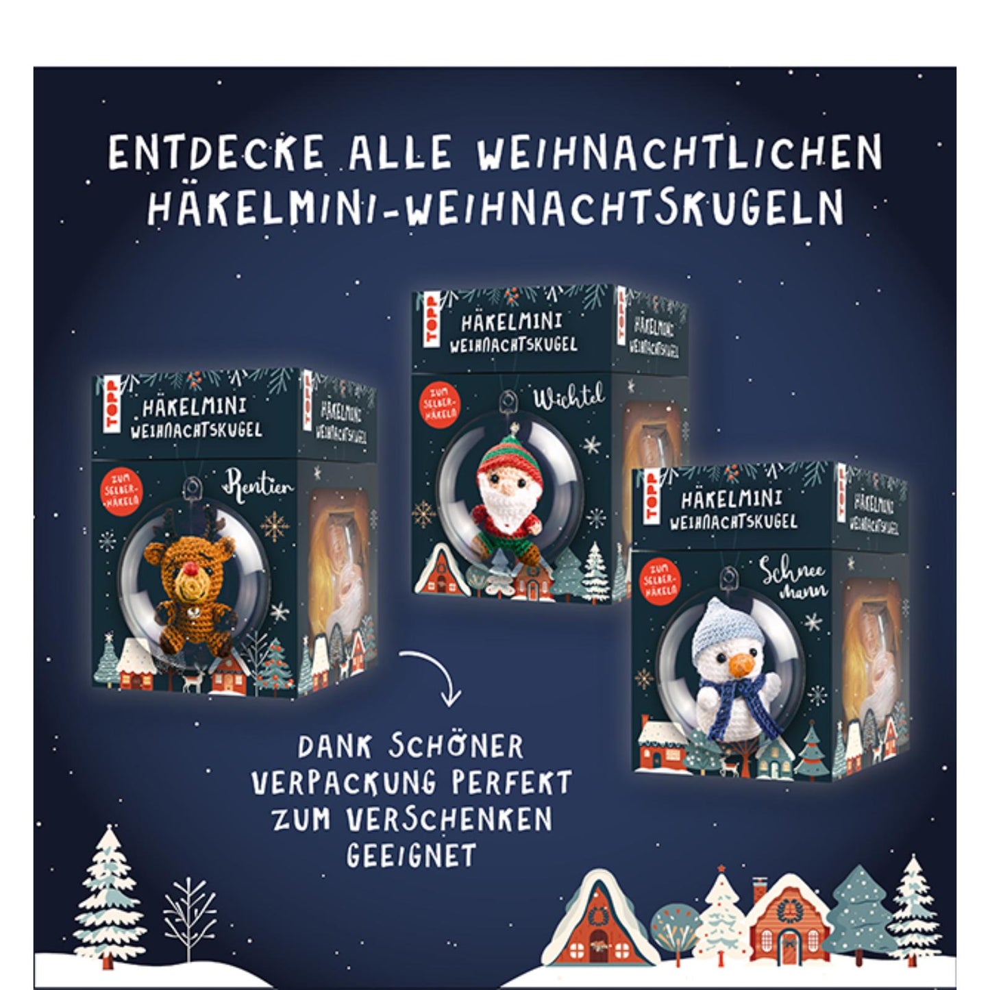 Häkelset Weihnachtskugel Schneemann,  Material und Anleitung