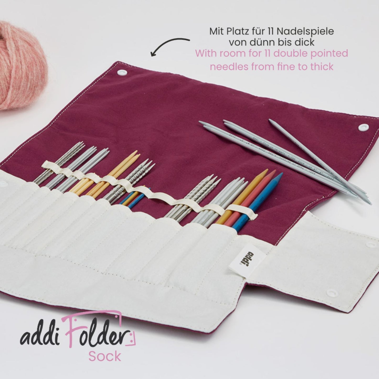 Addi Folder Sock Leer, Nadelspieletui Roll-Etui, 11 Fächer , 66222