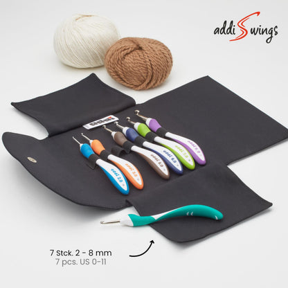 Addi Swing Häkelnadel Set, Etui gefüllt mit 7 Nadeln Stärke 2-8 mm, 1 Etui, 66402