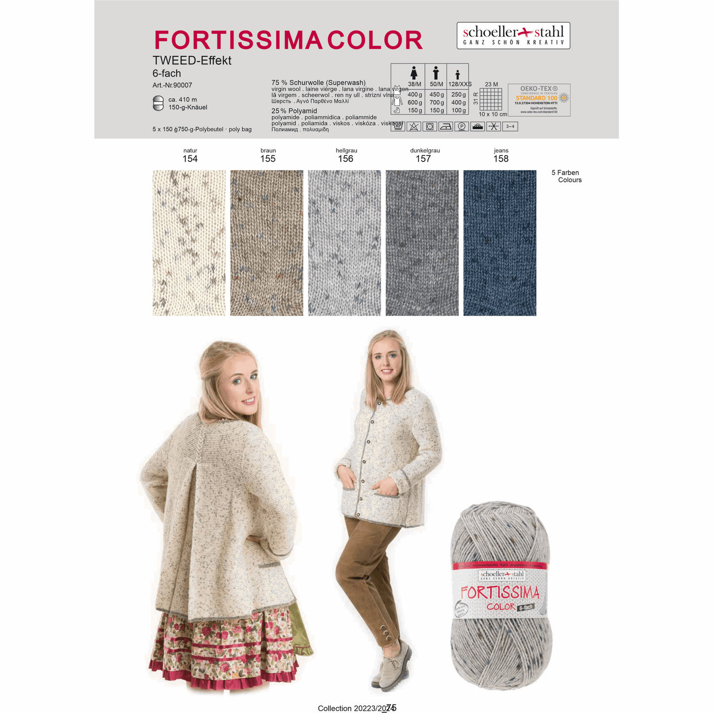 Fortissima 6fädig 150g tweed, 90007, Farbe 158, jeans