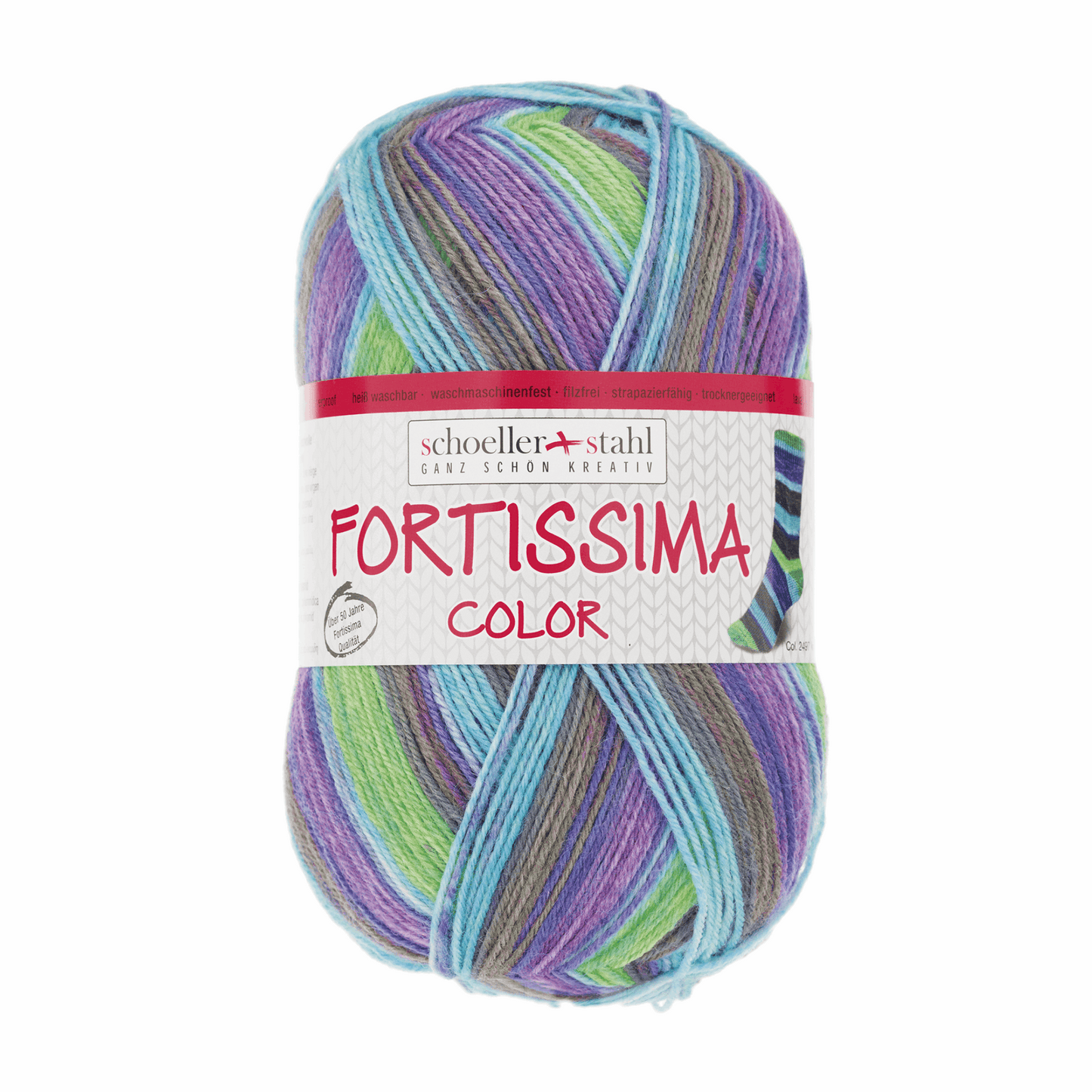 Fortissima socka 4fädrig color, 90028, Farbe 2497, kiwi