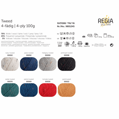 Regia 4-ply 100g tweed, 90246, color 69, petrol tweed