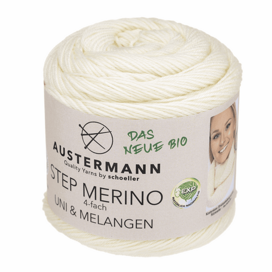 Gots Step Merino 4-ply 100g, 90317, color 1000, natural