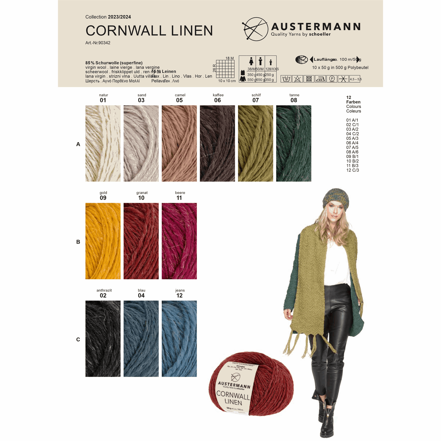 Cornwall Linen 50g, 90342, Farbe 2, anthrazit