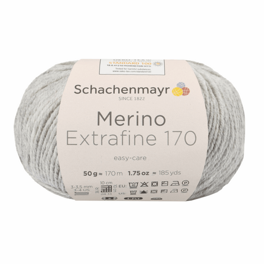 Schachenmayr Merino Extrafine 170 50g, 90551, Farbe Hellgrau meliert 90