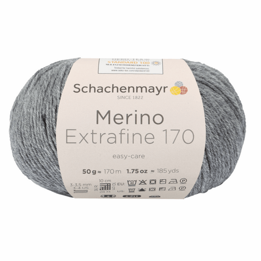 Schachenmayr Merino Extrafine 170 50g, 90551, Farbe Mittelgrau meliert 92