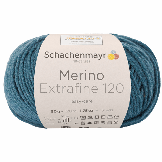 Schachenmayr Merino Extrafine 120 50g, 90552, Farbe Meerblau meliert 166