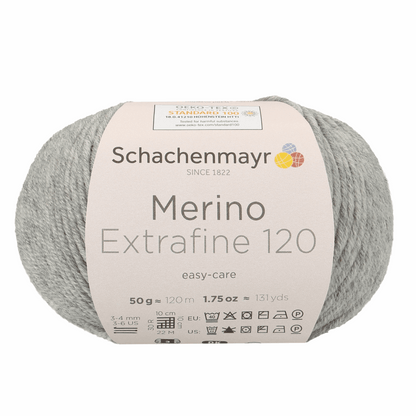 Schachenmayr Merino Extrafine 120 50g, 90552, Farbe Hellgrau meliert 190