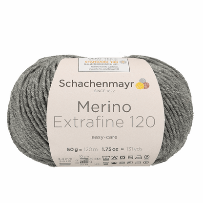 Schachenmayr Merino Extrafine 120 50g, 90552, Farbe Mittelgrau meliert 192