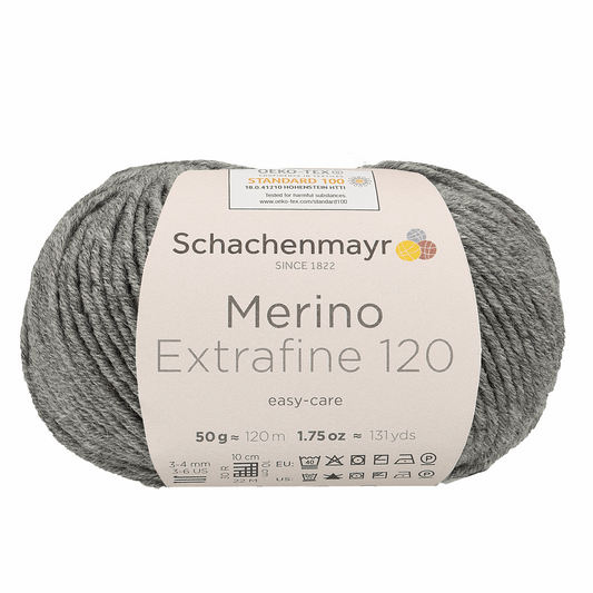 Schachenmayr Merino Extrafine 120 50g, 90552, Farbe Mittelgrau meliert 192