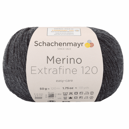 Schachenmayr Merino Extrafine 120 50g, 90552, Farbe Anthrazit meliert 198