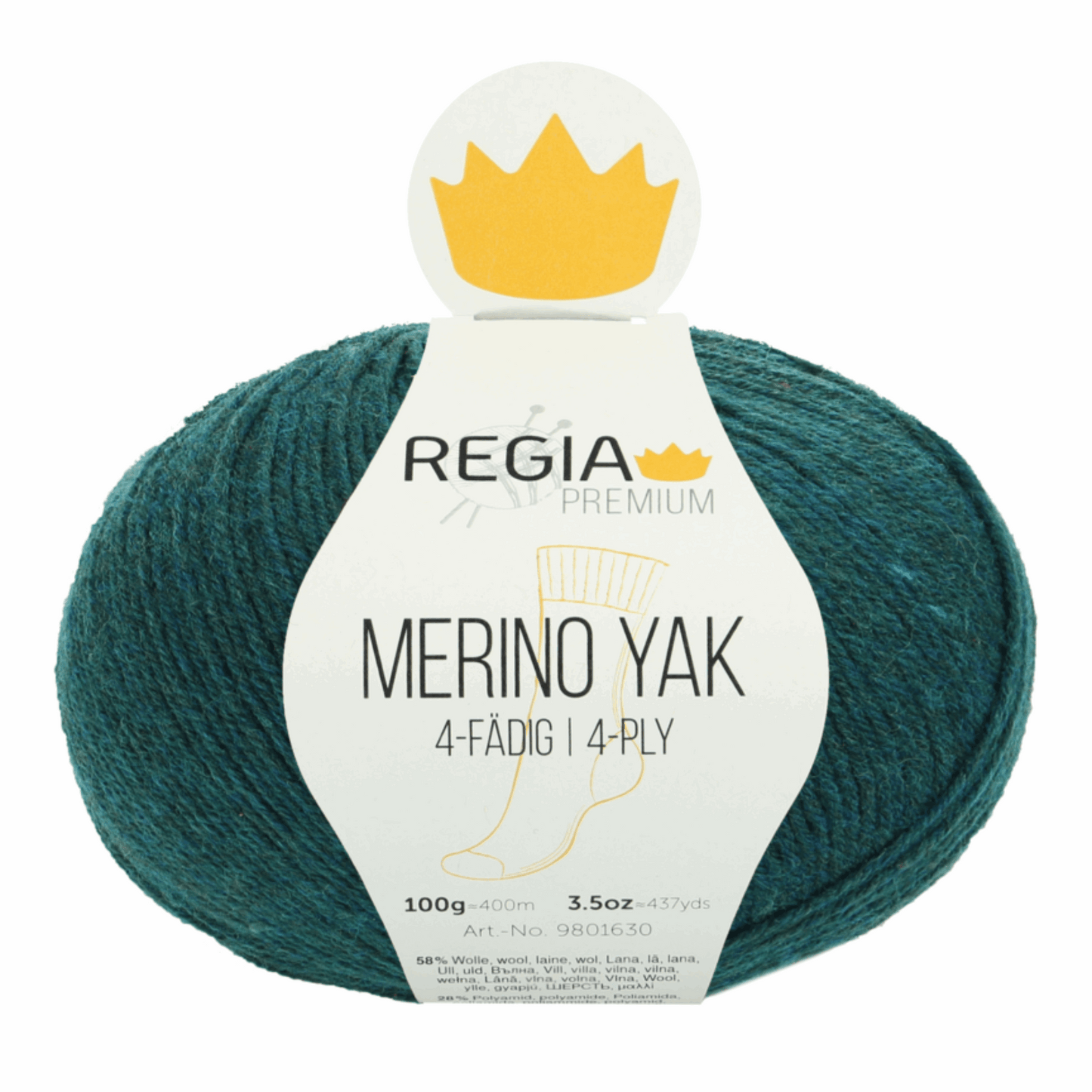 Regia Merino yak 100g Premium, 90630, Farbe teal meliert 7514