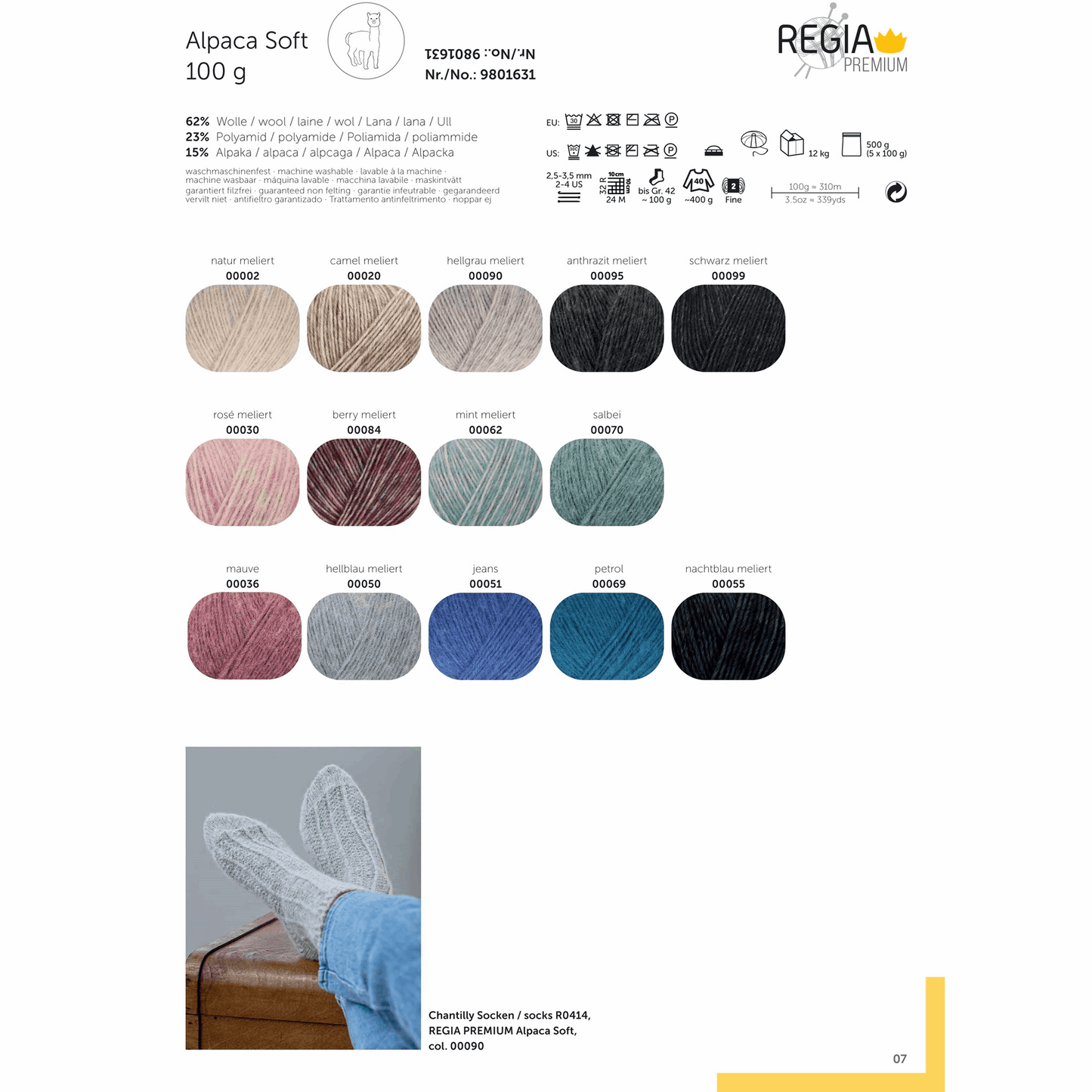 Regia Alpaca Soft 100g, 90631, Farbe mint meliert 62