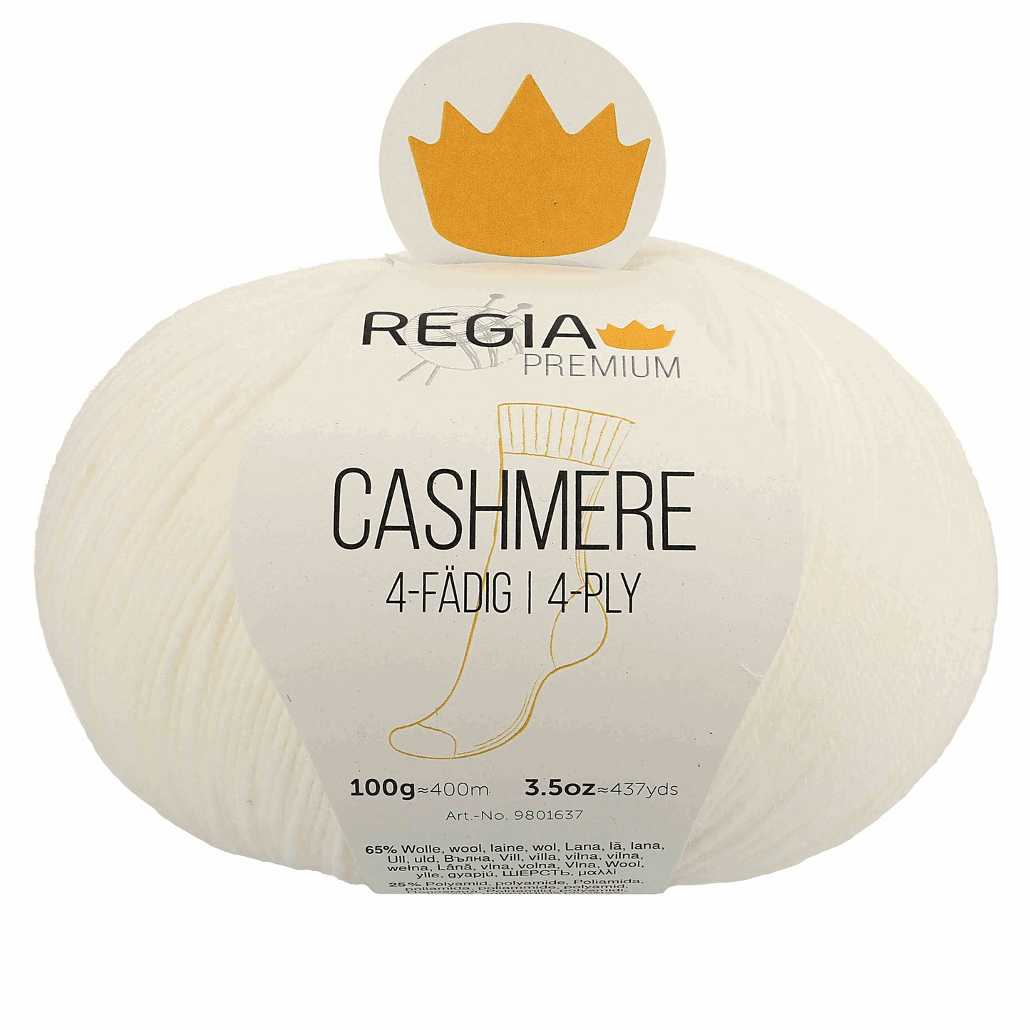 Regia Cashmere 4f 100g, 90637, color white 1