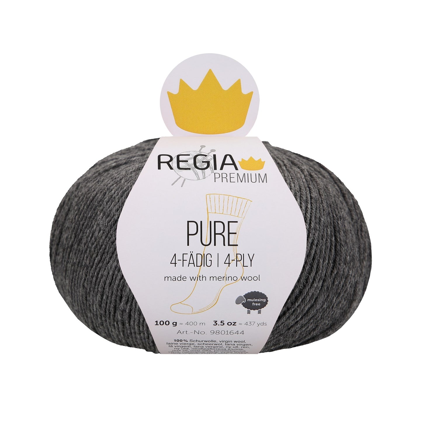 Regia Pure 4-ply 100g, 90644, colour mid grey mottled 91