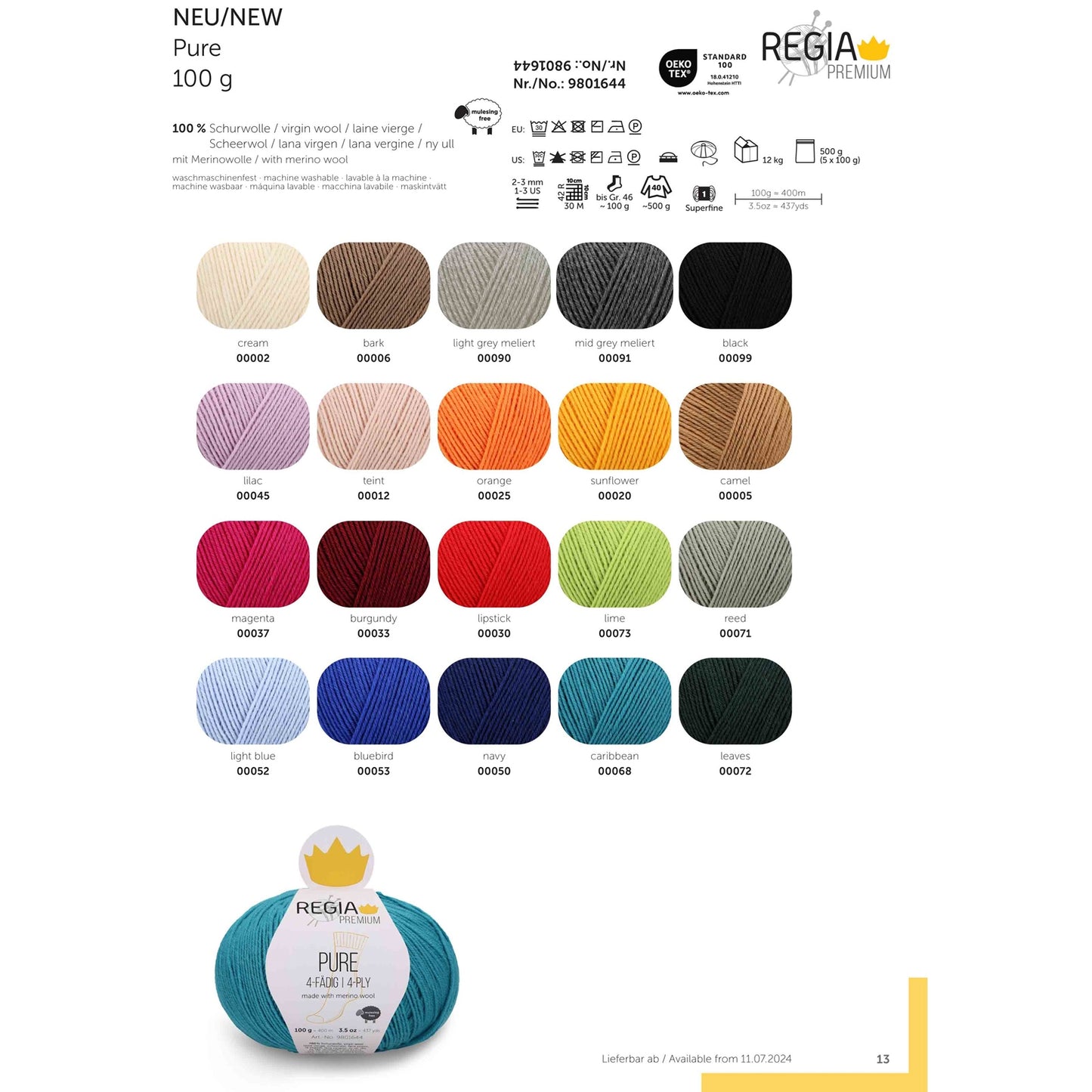 Regia Pure 4-ply 100g, 90644, colour bluebird 53