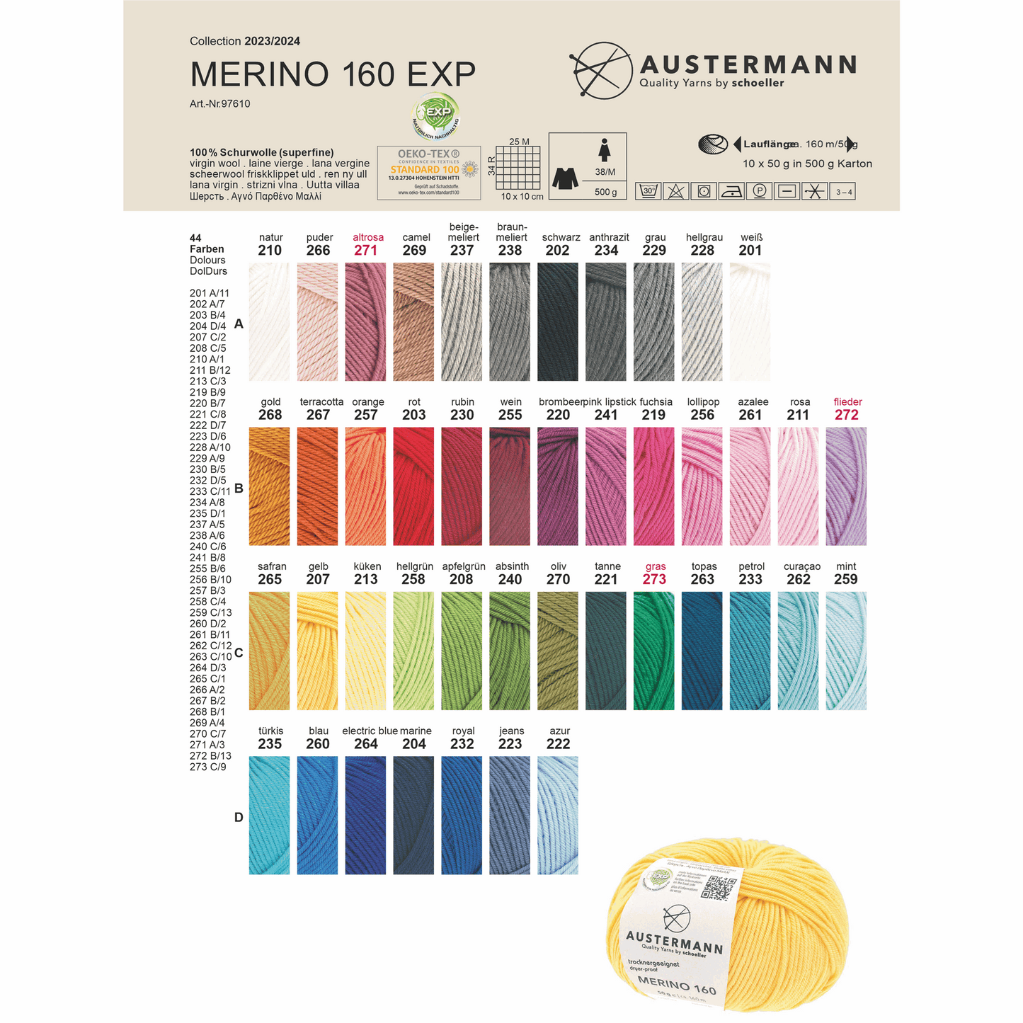 Austermann Merino 160 EXP 50g, 97610, Farbe gold 268