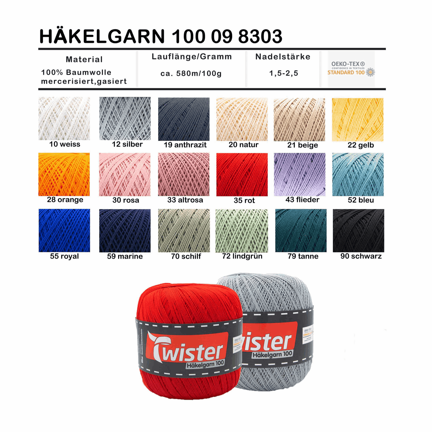 Twister Häkelgarn, 100g, 98303, Farbe weiß 10