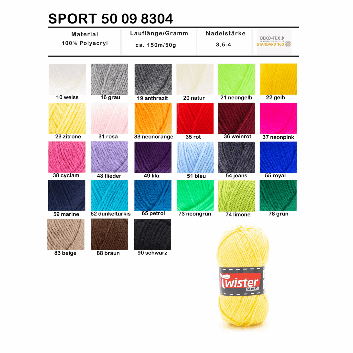 Twister Sport, 50g, 98304, color neon yellow 21