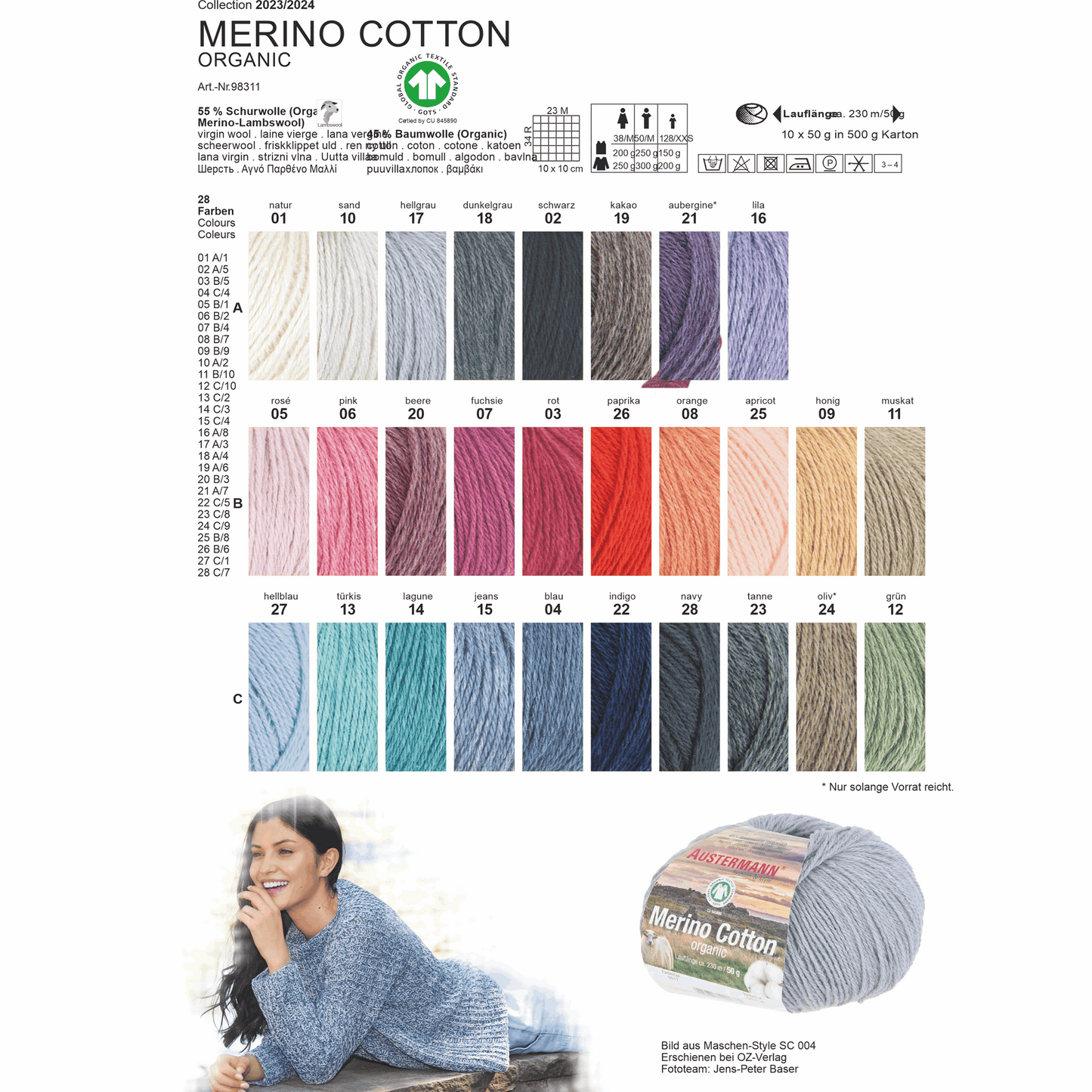 Schoeller-Austermann Gots Merino Cotton, 50g, 98311, color olive 24