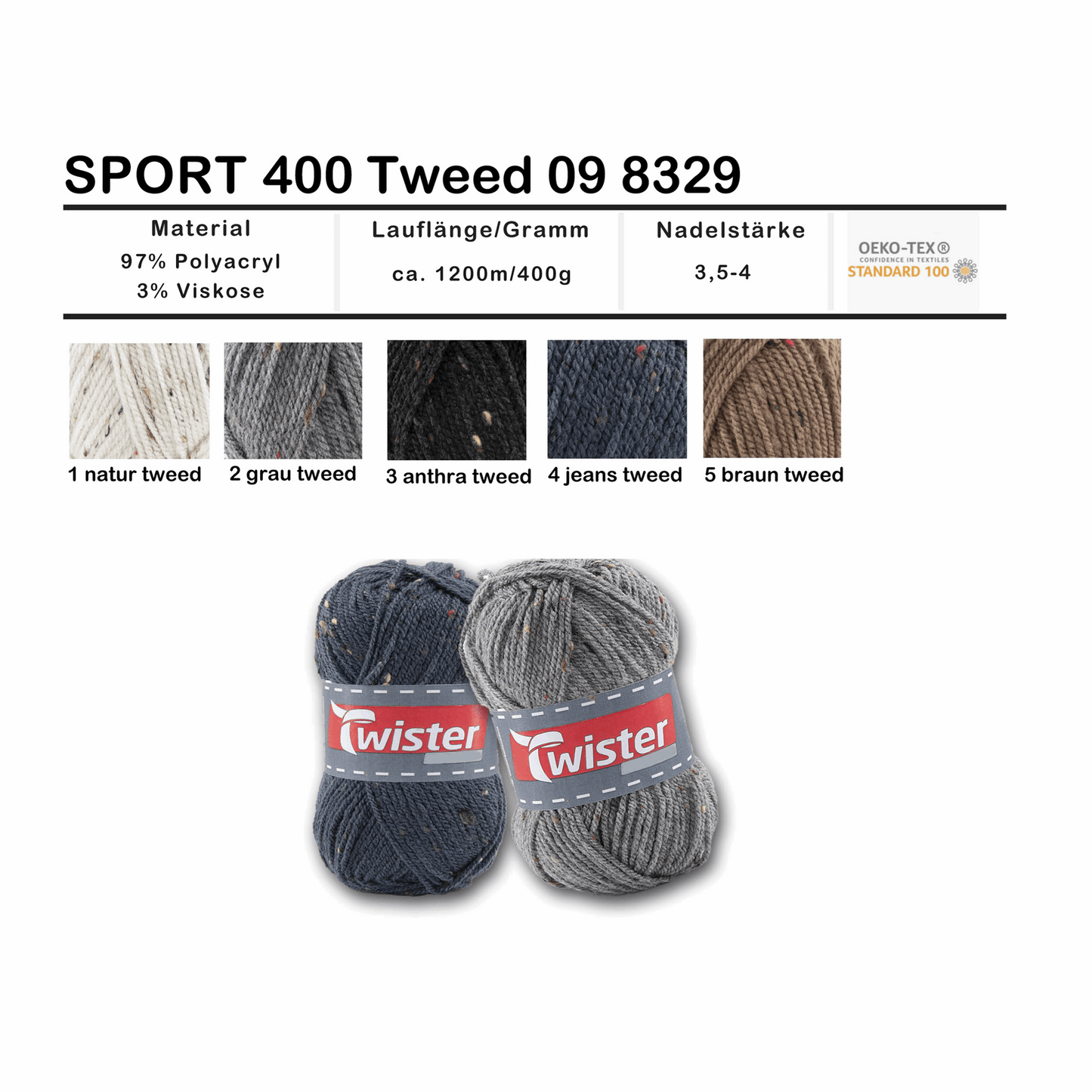 Twister Sport 400 tweed, 98329, Farbe grau, 2