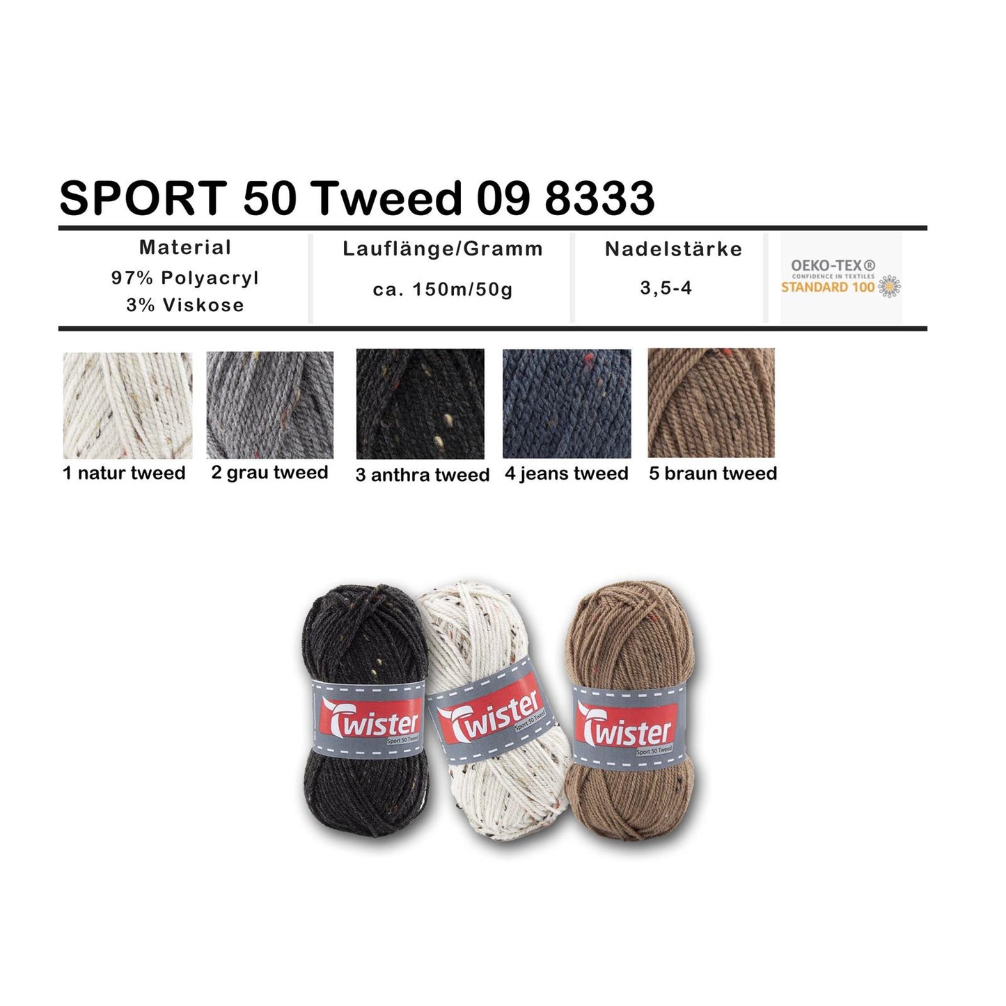 Twister Sport 50g Tweed, Farbe grau tweed 2, 98333