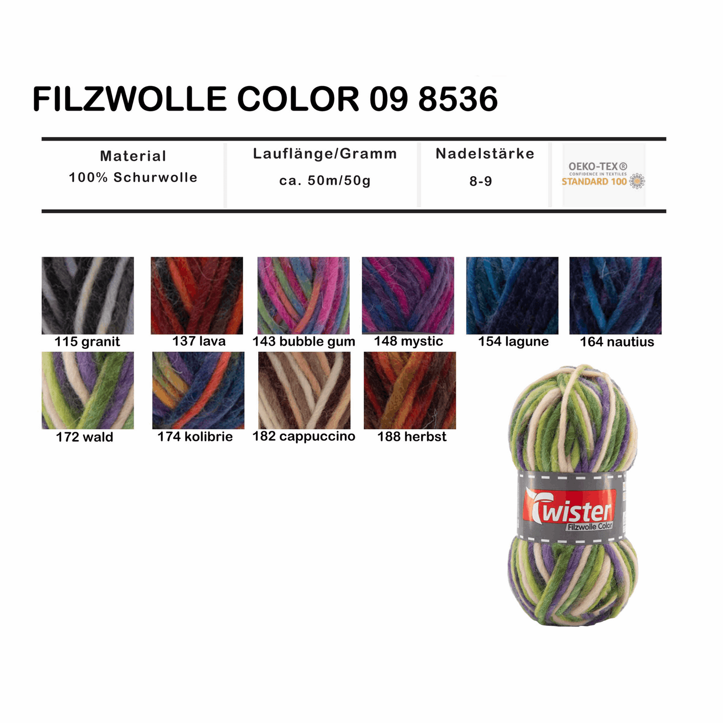 Twister felting wool Color 50G, 98536, color bubble gum 143