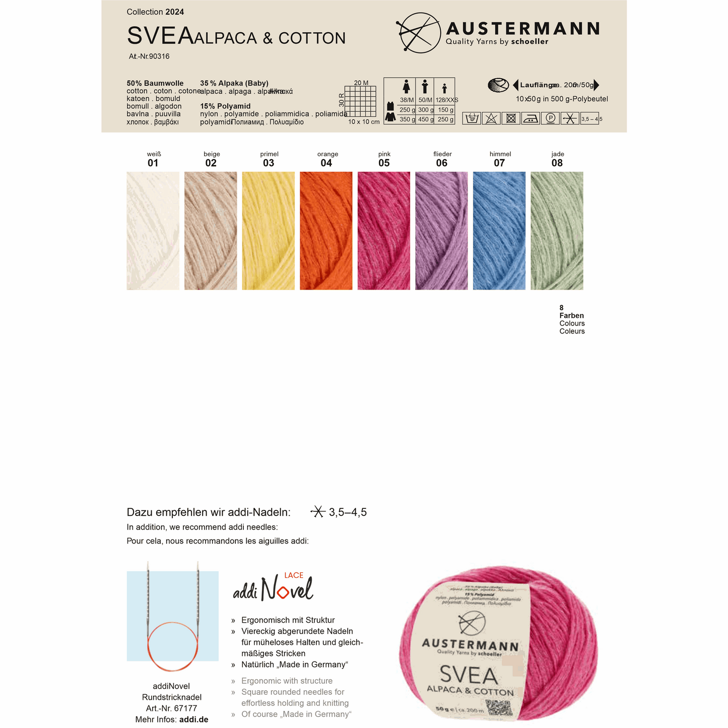 Svea Alpaca & Cotton 50g, 90316, Farbe 3, primel
